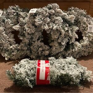 Set of (3) 24-inch flocked wreaths with 9-ft garland holiday decoration